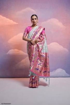 Soft Banarasi Silk Paithani Saree in Light Sky