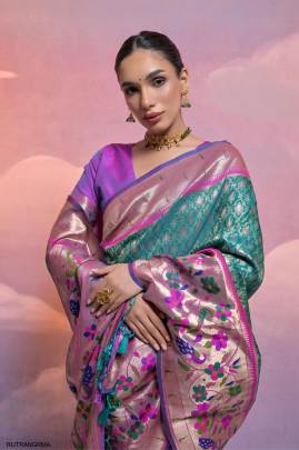 Soft Banarasi Silk Paithani Saree in Rama