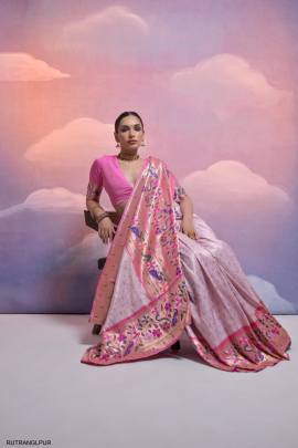 Soft Banarasi Silk Paithani Saree in Light Purple