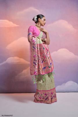 Soft Banarasi Silk Paithani Saree in Light Pista