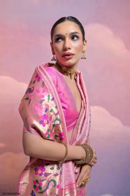 Soft Banarasi Silk Paithani Saree in Light Pink