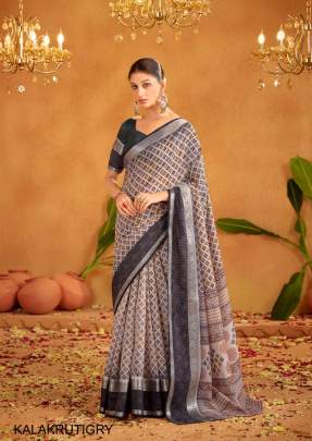 Soft Cotton with Jacquard Border Saree in Dark Grey