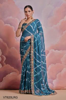 Soft Georgette Saree with Bandhej Print in Light Rama Green