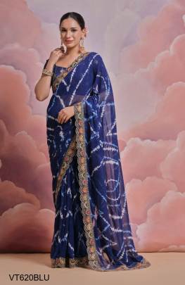 Soft Georgette Saree with Bandhej Print in Blue