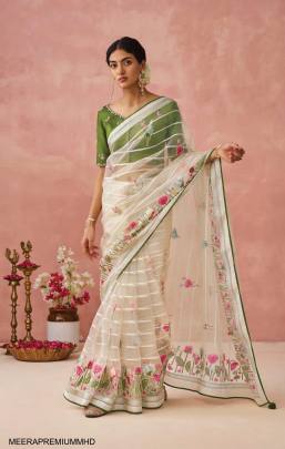 Soft Onyx Brasso Organza Saree in Mehendi