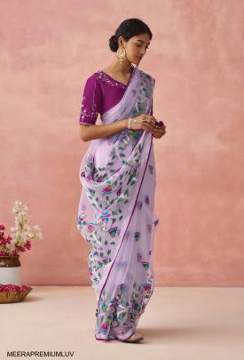 Soft Onyx Brasso Organza Saree in Lavender