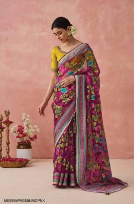 Soft Onyx Brasso Organza Saree in Dark Pink