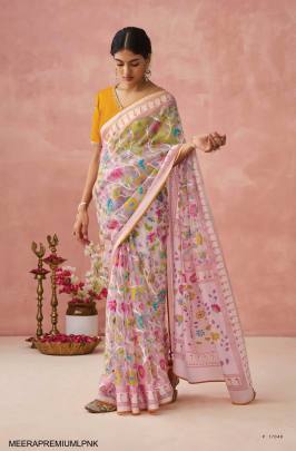 Soft Onyx Brasso Organza Saree in Light Pink