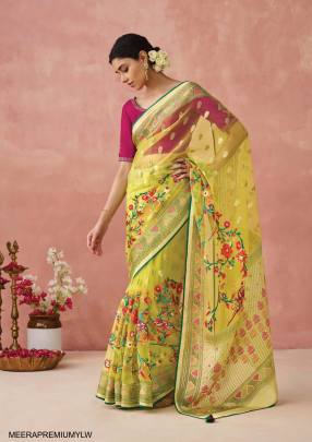 Soft Onyx Brasso Organza Saree in Yellow