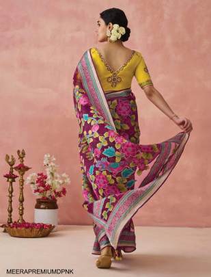 Soft Onyx Brasso Organza Saree in Dark Pink