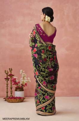 Soft Onyx Brasso Organza Saree in Black Multicolor