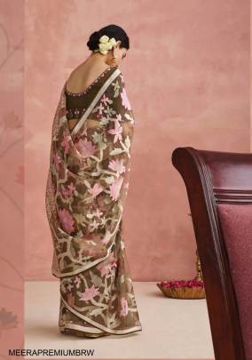 Soft Onyx Brasso Organza Saree in Brown