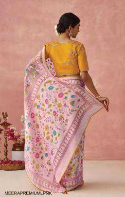 Soft Onyx Brasso Organza Saree in Light Pink