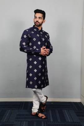 Soft Parbon Silk Kurta For Men in Blue