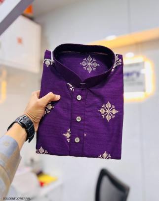 Soft Parbon Silk Kurta For Men in Purple