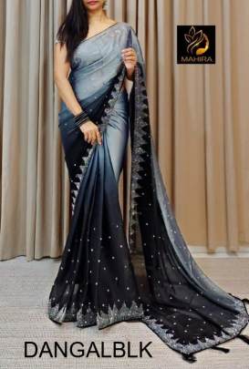 Soft Pure Blooming Black Rangoli Padding Silk Saree in Black