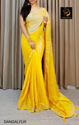 Soft Pure Blooming Black Rangoli Padding Silk Saree in Yellow