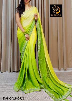 Soft Pure Blooming Black Rangoli Padding Silk Saree in Neon Green