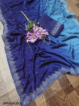 Soft Pure Blooming Black Rangoli Padding Silk Saree in Blue