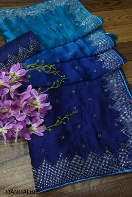 Soft Pure Blooming Black Rangoli Padding Silk Saree in Blue