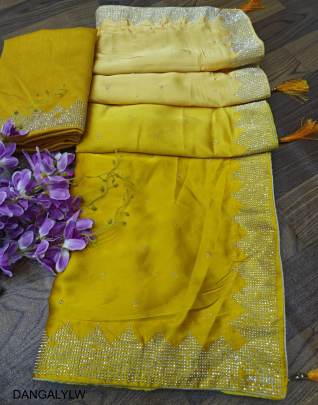 Soft Pure Blooming Black Rangoli Padding Silk Saree in Yellow