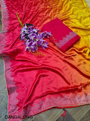 Soft Pure Blooming Black Rangoli Padding Silk Saree in Orange