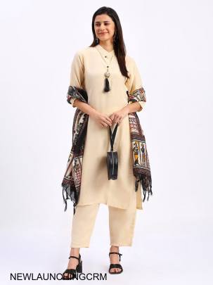 Solid Cream Color Fully Stitched Ethnic Set