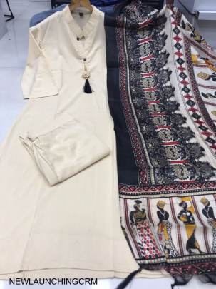 Solid Cream Color Fully Stitched Ethnic Set