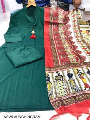 Solid Rama Color Fully Stitched Ethnic Set