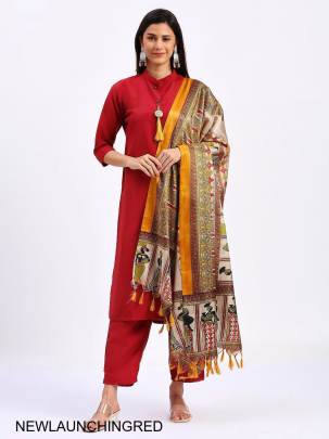 Solid Red Color Fully Stitched Ethnic Set