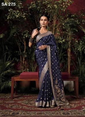 Special Designer Concept Pure Viscose Dola Silk Saree in Navy Blue  