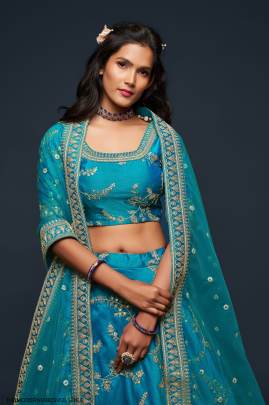 Teal Blue Art Silk Lehenga Choli From The Modern Vibes Vol 1 by Zeel Clothing