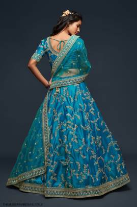 Teal Blue Art Silk Lehenga Choli From The Modern Vibes Vol 1 by Zeel Clothing