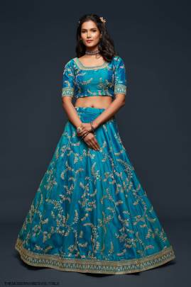 Teal Blue Art Silk Lehenga Choli From The Modern Vibes Vol 1 by Zeel Clothing