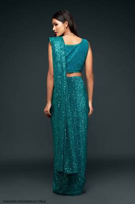 Teal Blue Georgette Multiple Sequence Embroidery The Starlite Sarees Vol 1 By Zeel Clothing