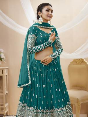 Teal Blue Georgette Sequence Zari Embroidered Work Lehenga Expression Vol 1 by Zeel Clothing