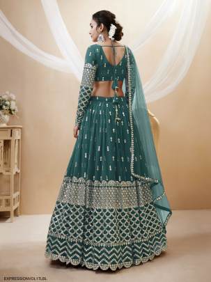 Teal Blue Georgette Sequence Zari Embroidered Work Lehenga Expression Vol 1 by Zeel Clothing