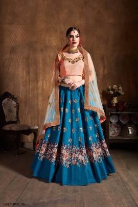 Teal Blue Raw Silk Lehenga Choli From Cultural by Zee Clothing