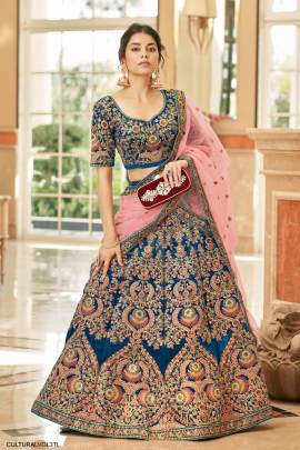 Blue Velvet Lehenga Choli From Cultural Vol 3 by Zeel Clothing