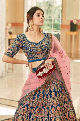 Blue Velvet Lehenga Choli From Cultural Vol 3 by Zeel Clothing