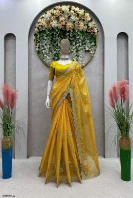 Tibby Silk Fabric with Digital Print Saree in Yellow