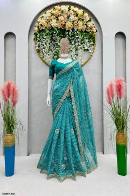 Tibby Silk Fabric with Digital Print Saree in Light Rama Green