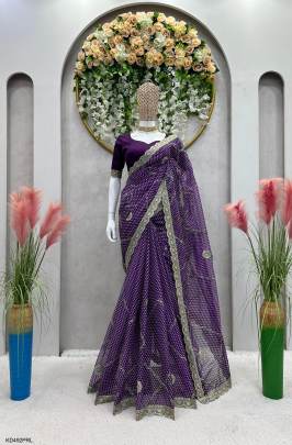 Tibby Silk Fabric with Digital Print Saree in Purple