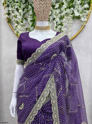 Tibby Silk Fabric with Digital Print Saree in Purple