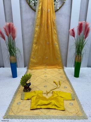 Tibby Silk Fabric with Digital Print Saree in Yellow