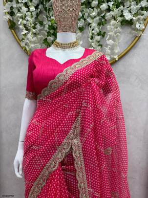 Tibby Silk Fabric with Digital Print Saree in Pink