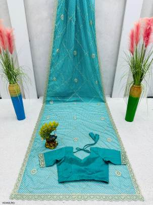 Tibby Silk Fabric with Digital Print Saree in Light Rama Green