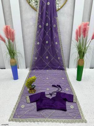 Tibby Silk Fabric with Digital Print Saree in Purple