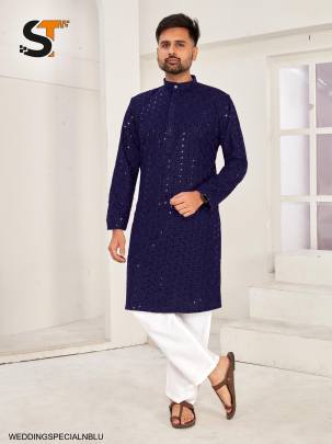 Traditional Chikan Work Kurta for all Beautiful Occasions in Navy Blue