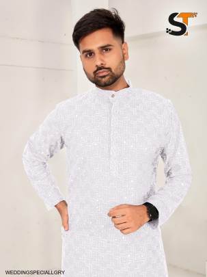 Traditional Chikan Work Kurta for all Beautiful Occasions in Light Grey